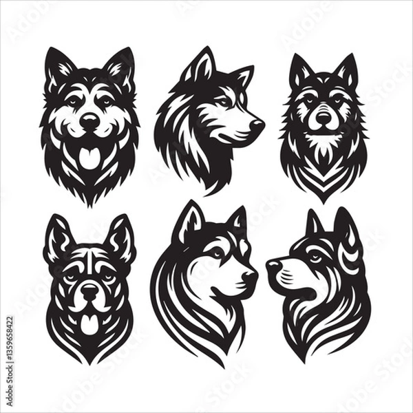 Fototapeta Vector Illustration of Dog Breeds in Monochrome Style with dog breed headshots and also rendered in a classic style
