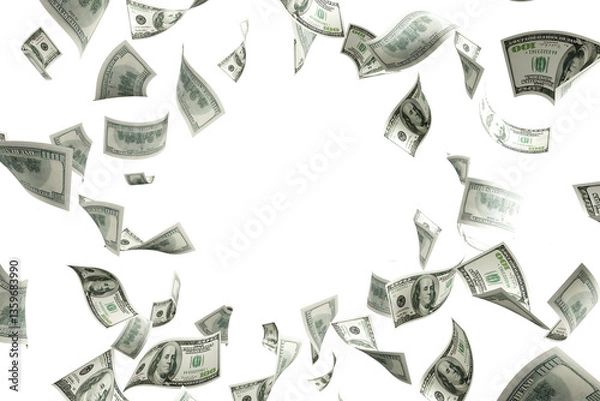 Obraz dollar bills falling on white background