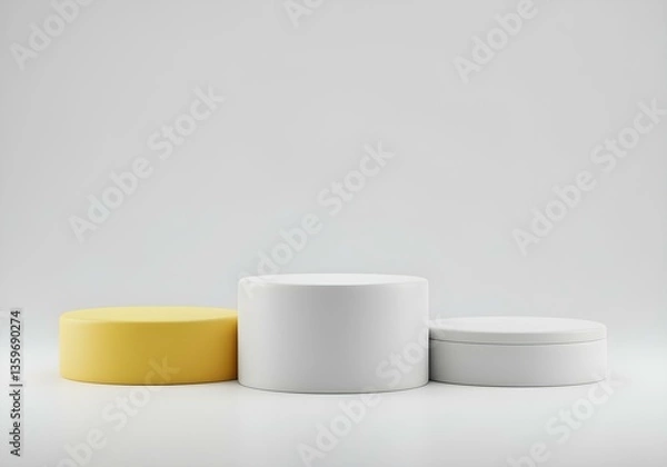 Fototapeta Display Three Cylindrical Platforms for Product Presentation in Yellow and White
