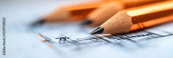 Obraz Sharpened Pencils on Architectural Blueprint