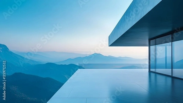 Fototapeta Serene Mountaintop Modern Architecture: A Breathtaking Vista