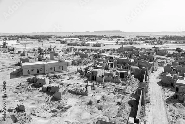 Obraz View of the small village Raghba with the abandoned mud houses in the middle of the desert in Saudi Arabia