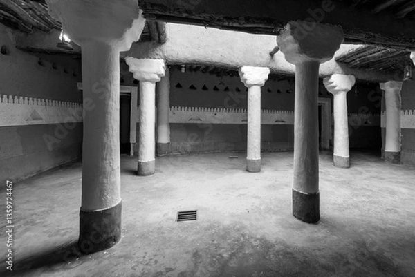 Fototapeta Courtyard of a traditional house in Shaqra. Shaqra is a traditional restored village made of clay bricks