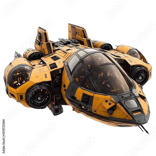 Fototapeta Isolated Transparent Background Illustration of Yellow Futuristic Spaceship