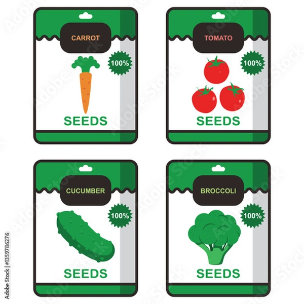 Obraz Gardening vegetables seeds vector cartoon set isolated on a white background.