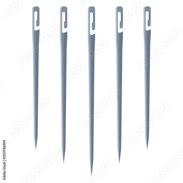 Obraz Self threading sewing needles vector cartoon set isolated on a white background.