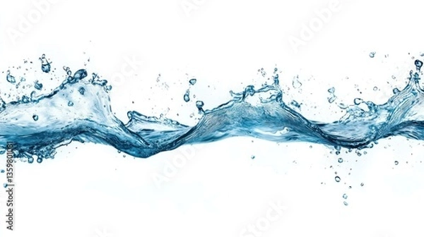 Fototapeta A splash of water creating dynamic waves against a white background.