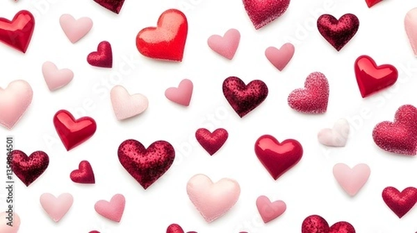 Fototapeta White Background with Scattered Hearts.