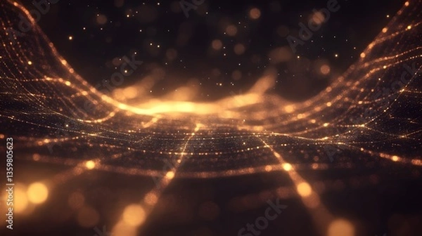 Obraz Abstract depiction of glowing golden particles on a dark background