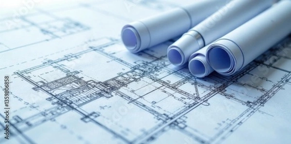 Obraz Blueprint photo effect with architectural plans, office layouts plans , construction plans
