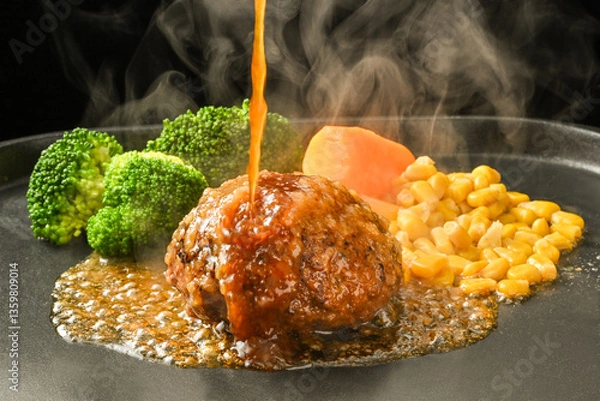 Obraz 和風ハンバーグにソースをかける