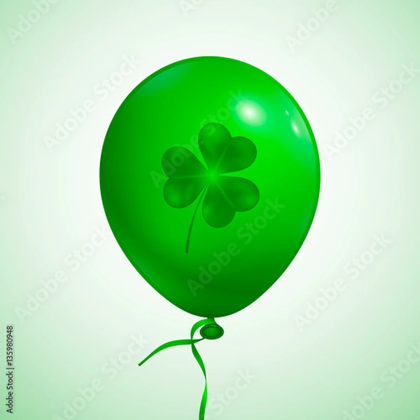 Fototapeta Green balloon with clover. St. Patrick's Day greeting element. Vector illustration, eps 10.
