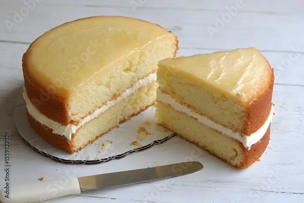 Fototapeta Delicious Lemon Glaze Two Layer Cake Slice