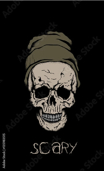 Fototapeta scary skull in hat with branches