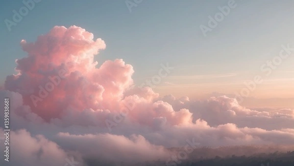 Fototapeta Gentle romantic pink clouds in the dawn sky create a tender mood.