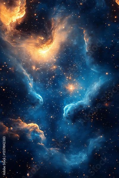 Fototapeta watercolor dark blue galaxy background with stars,