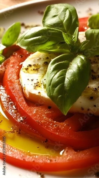 Fototapeta Delicious Caprese Salad with Fresh Tomatoes, Mozzarella, and Basil