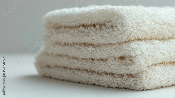 Obraz Stacked fluffy towels, studio, clean background, spa