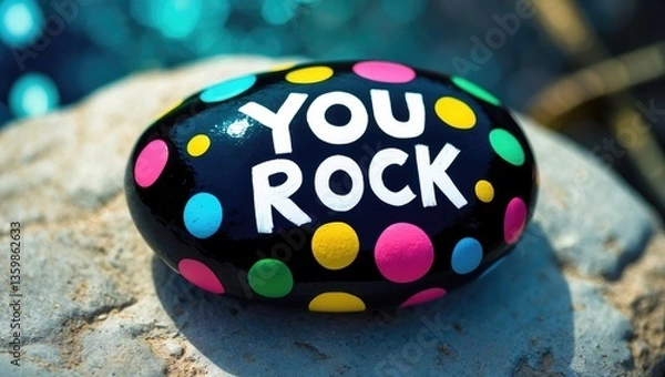 Fototapeta You rock painted on kindness rock up close on a stone surface