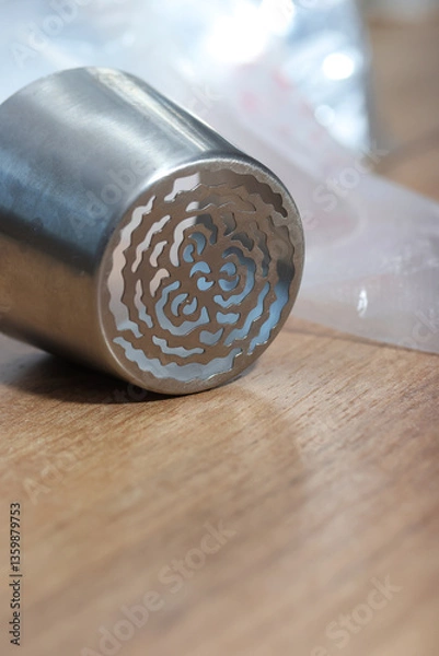 Fototapeta Pastry tip made from stainless steel. For making marshmallow tulips. Plastic pastry bag included.