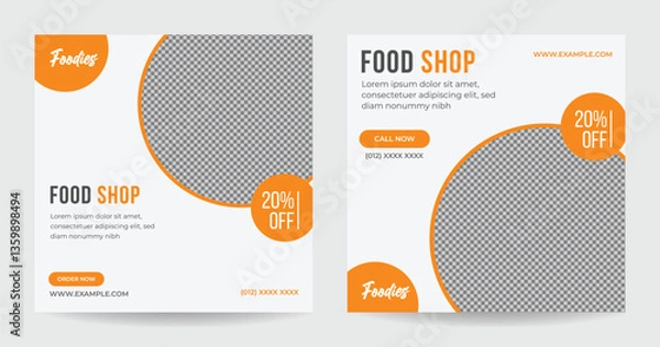 Fototapeta Food Shop social media post template. Set of Editable square banner template design for food post. Suitable for Social Media Post restaurant and culinary for  web