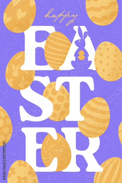 Obraz Easter banner template. A festive typography and creative Happy Easter vector scene with eggs and typography. Suitable for holiday celebrations, party designs, ads, branding, covers, cards, and sales