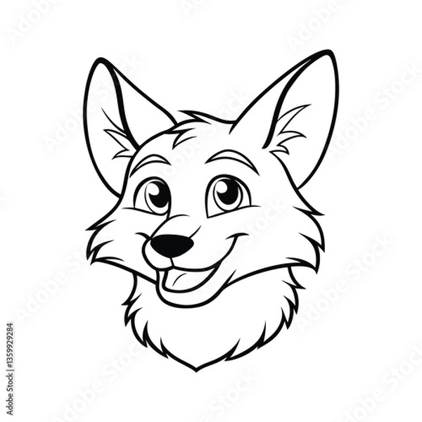 Fototapeta A line art vector drawing of a friendly fox head.eps