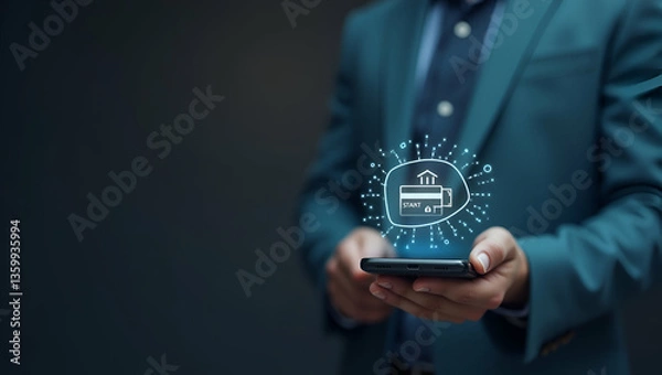 Fototapeta Streamline Your Payments: How Our Smartphone App Ensures Secure Transactions with Credit Card Network Icons for Faster Bill Settlement and Enhanced Brand Trust in Digital Marketing