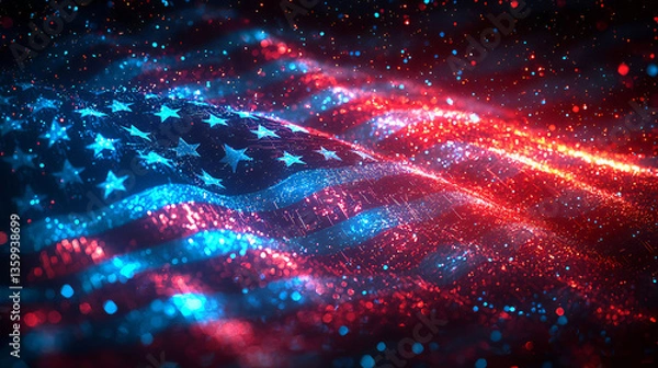 Obraz Glowing American flag with sparkling lights, patriotic USA background for Independence Day, Memorial Day, Veterans Day