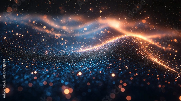Obraz Futuristic Digital Landscape with Glowing Blue and Orange Particles – Abstract Technology Background, Data Visualization, Artificial Intelligence, Virtual Reality