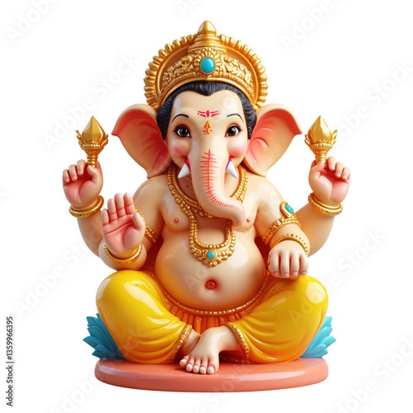 Fototapeta Close-Up of Ganesha Statue meditating with Lotus Flowers