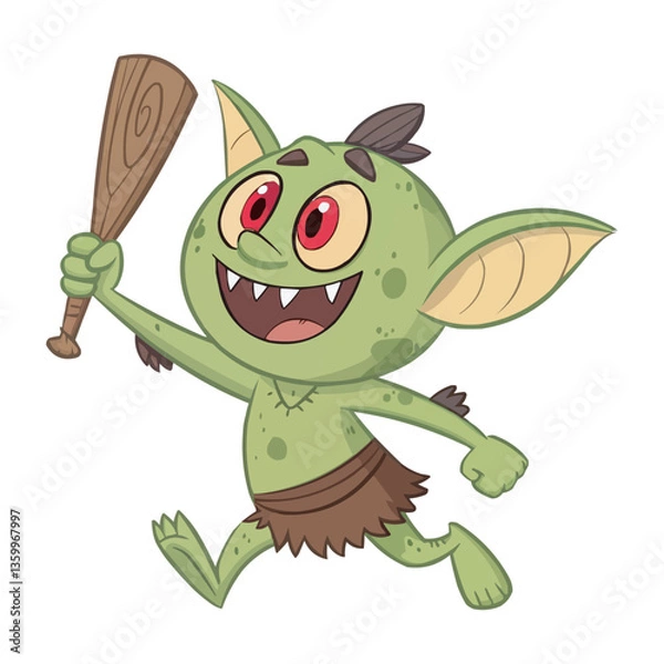 Obraz A goblin cartoon character sticker. Menacing Blue Goblin Monster Cartoon Illustration. Mythical Goblin Clipart. Cartoon Goblin with Sharp Teeth. Angry Troll Character for Fantasy & Gaming Designs