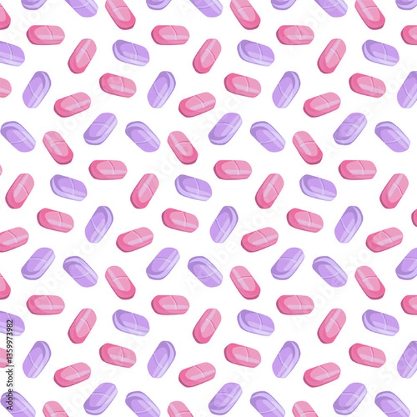 Fototapeta Seamless pattern pills, capsules. Can be used in pharmaceutical marketing materials, blogs or articles, websites and e-commerce platforms selling medications or health products