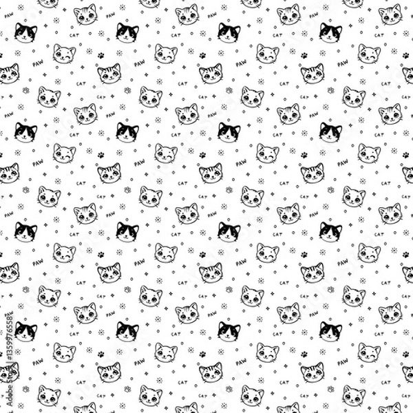 Obraz Seamless Pattern with Cute Doodle Cat Faces