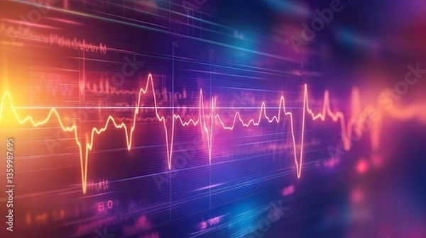 Obraz Modern medical-themed background with ECG heart pulse and abstract wave effects.
