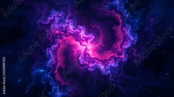 Fototapeta Vibrant cosmic nebula with swirling pink and purple clouds in a dark space
