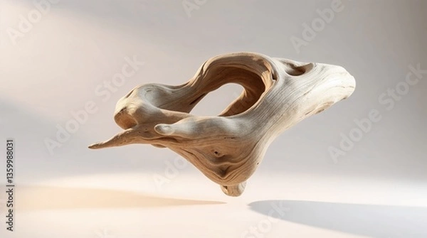 Fototapeta Sculptural piece of driftwood floating in a soft light setting