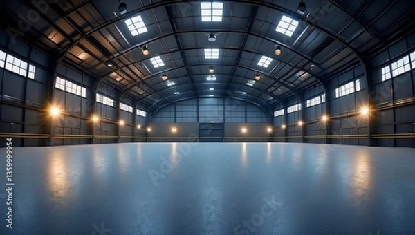 Fototapeta Spacious empty interior with spotlights in 360 hdri