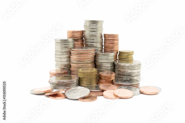 Obraz coin stack isolated on white background