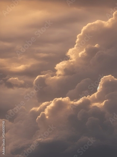 Fototapeta A dramatic sky filled with glowing, golden clouds, illuminated by the warm light of the setting sun. Perfect for atmospheric, dreamlike compositions and nature-inspired artwork.