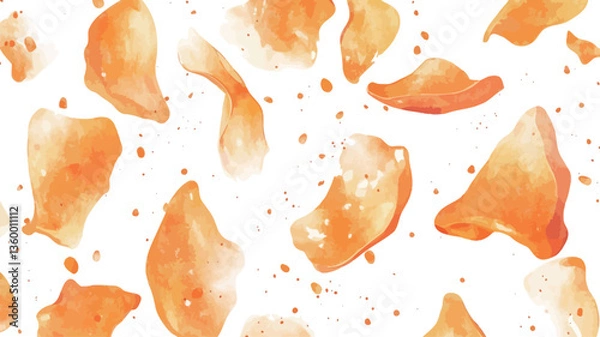 Fototapeta The image features a seamless pattern of abstract orange petal shapes scattered across a white background. The petals vary slightly in size and shape, giving a sense of movement and randomness.