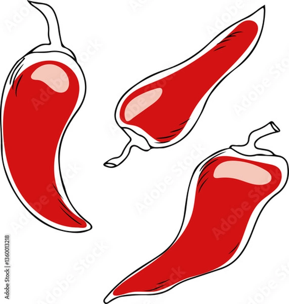 Obraz Vector hand drawn doodle of three chili peppers isolated on white background