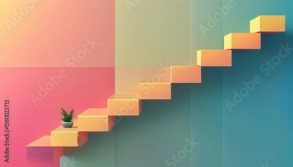 Fototapeta Creative staircase design minimalist interior digital art modern aesthetic unique perspective elevation concept