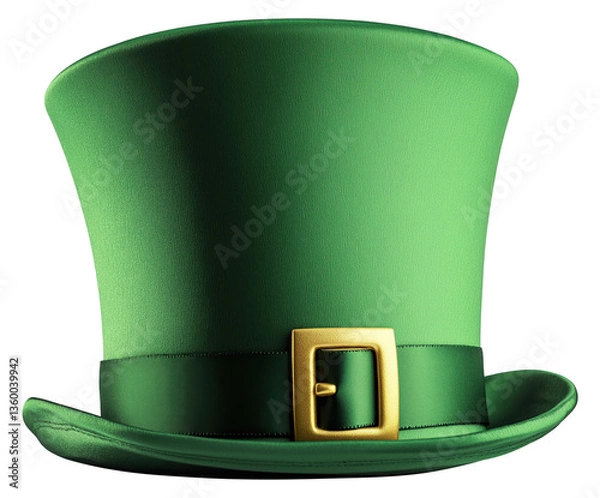 Fototapeta Bright green top hat designed for festive celebrations and costume events or parties isolated on transparent background.