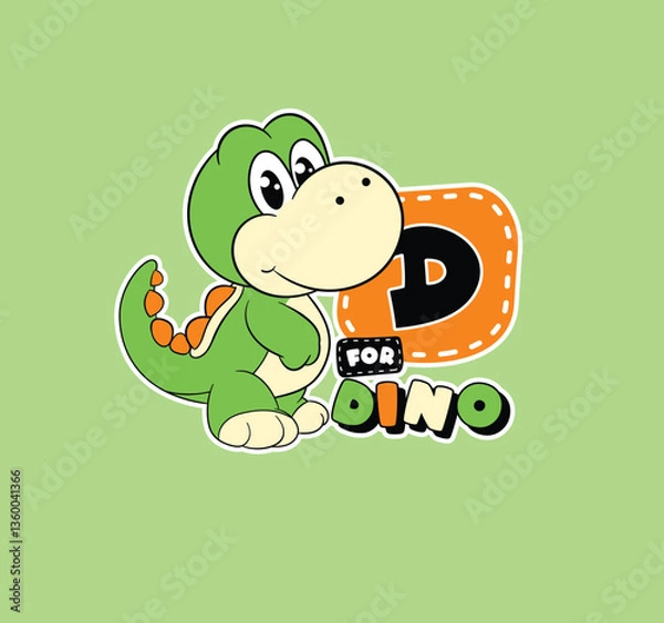 Fototapeta Dino Alphabet Letter D - Cute Dinosaur Character Vector