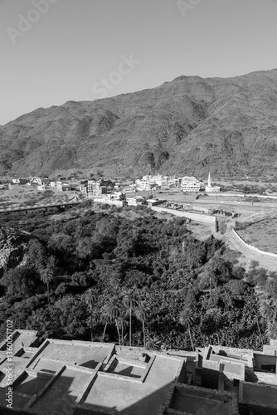 Fototapeta View from the Thee-Ain heritage site in Al-Baha, Saudi Arabia towards the village of the same name