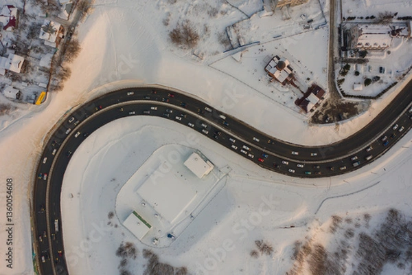 Obraz Aerial view of curved road in the city.