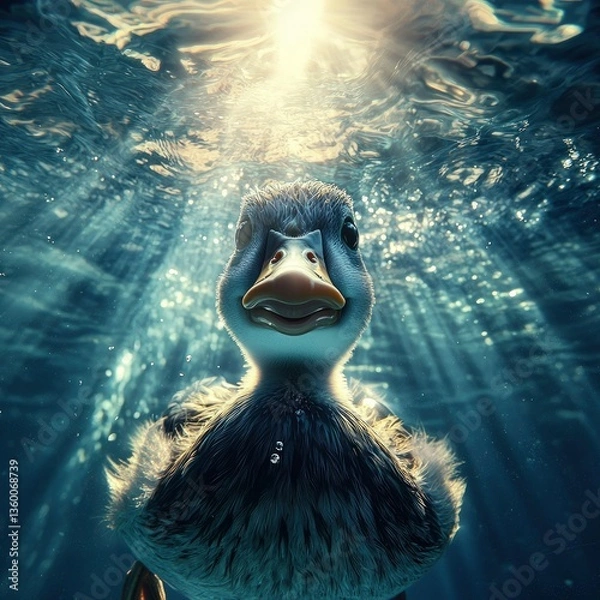 Obraz Underwater Portrait of a Cute Duckling