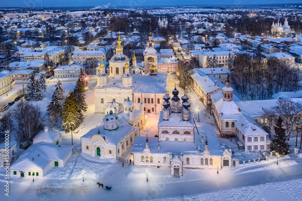 Obraz Aerial view of Veliky Ustyug at sunset.
