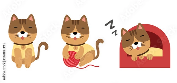 Obraz illustration isolated cute cat set on white background